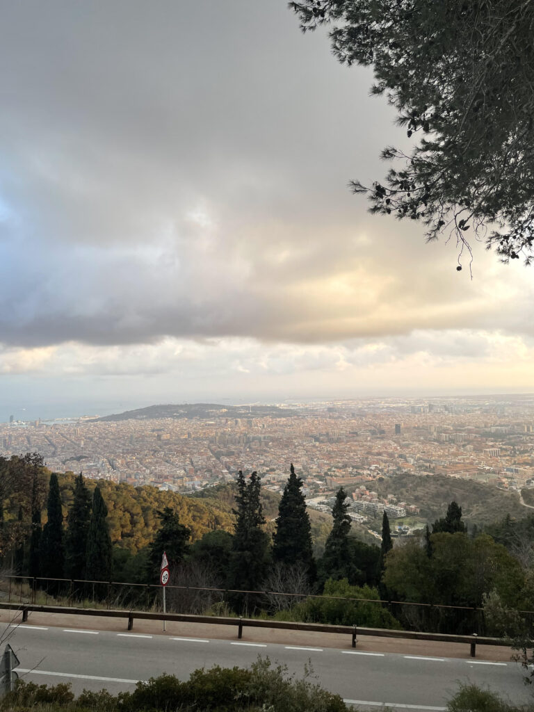 A brilliant view of the city of Brarcelona from halfway up Mount Tibidabo