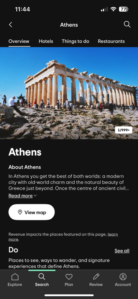 A screenshot of the Athen's profile on Tripadvisor