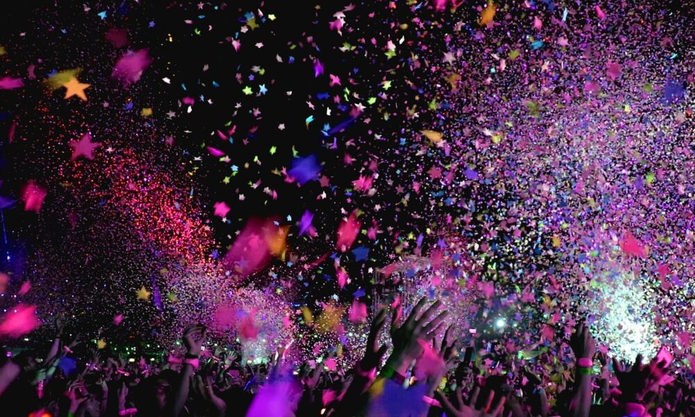 Confetti being released at a festival