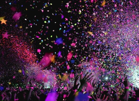 Confetti being released at a festival