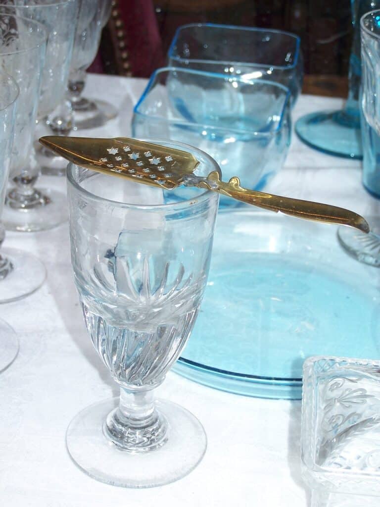 Glassware that would be used for absinthe.