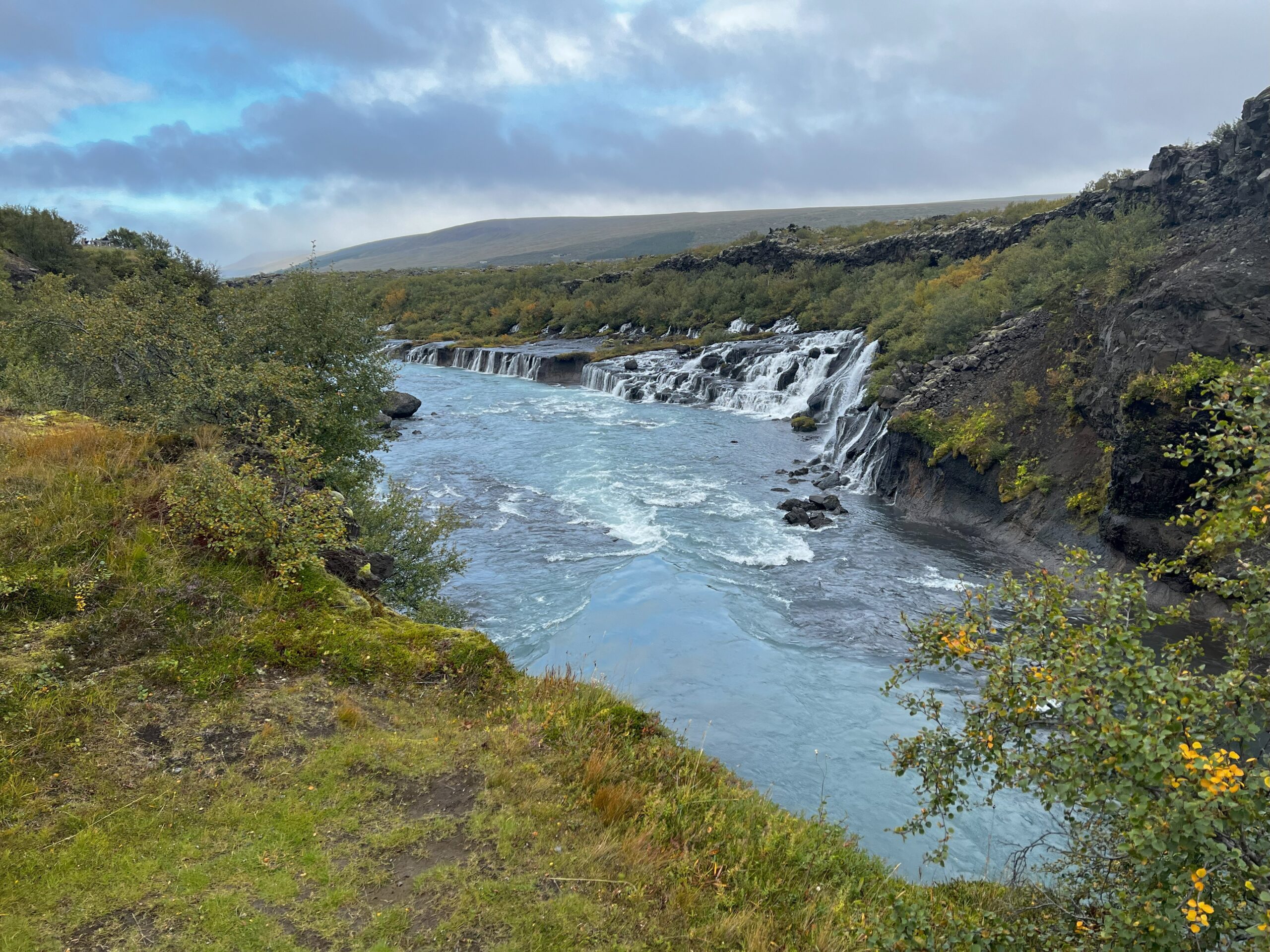 An angle of the Hraunfossar falls.