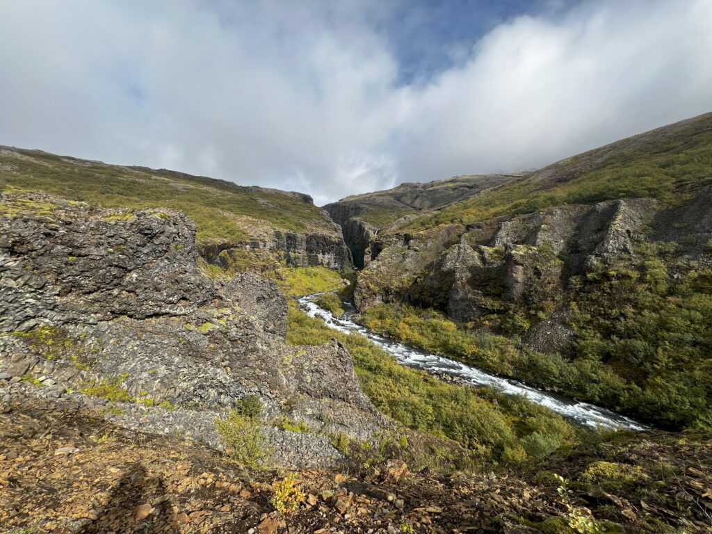 A view of the river that emerges from the ravine that produces Glymur waterfall.