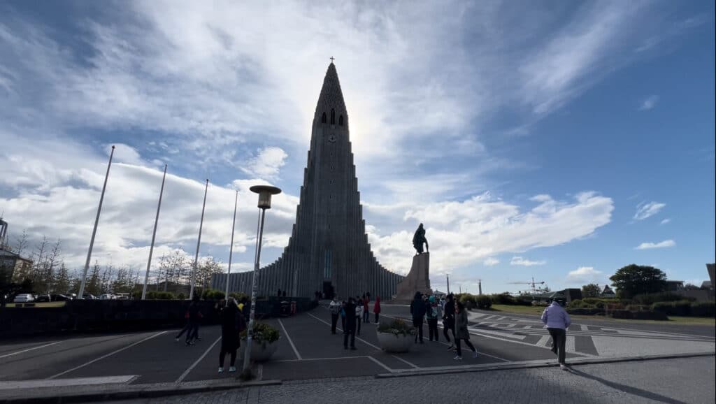 The Hallgrimskirkja Chruch from the front in Reykjavík.