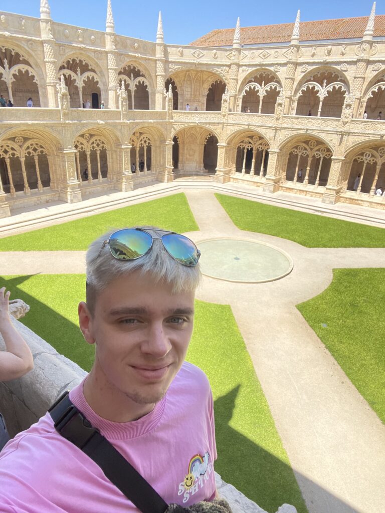 The author, Tom, taking a selfie infront of the square inner plaza at the Monastrey.