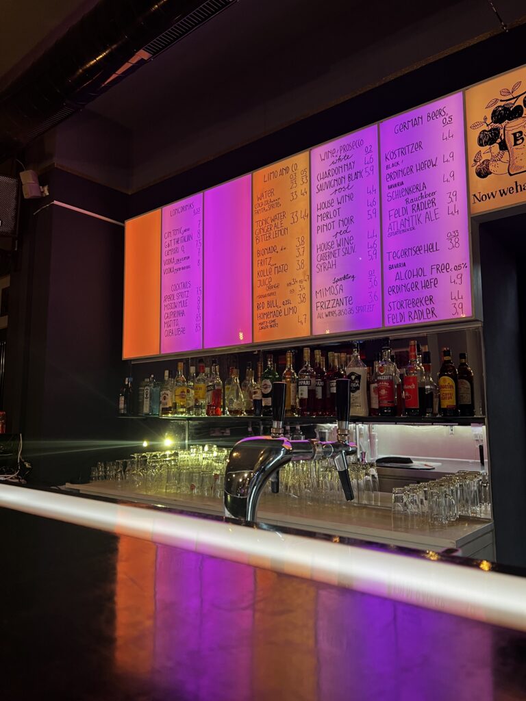 The menu and drinks seen within the Hostel Mondpalast bar.