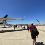 A view of people getting on a ryanair plane