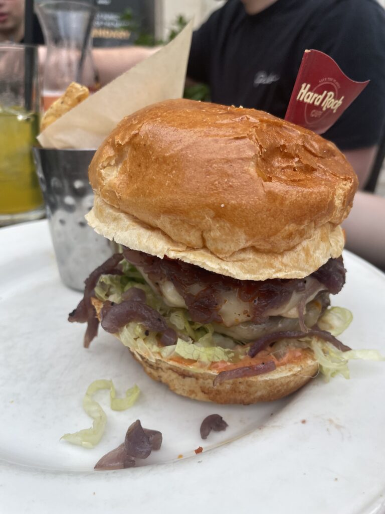 A cheese and bacon beef burger from Hard Rock cafe