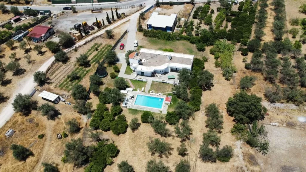 A villa in Rhodes from a birds-eye view. It was taken from a drone.